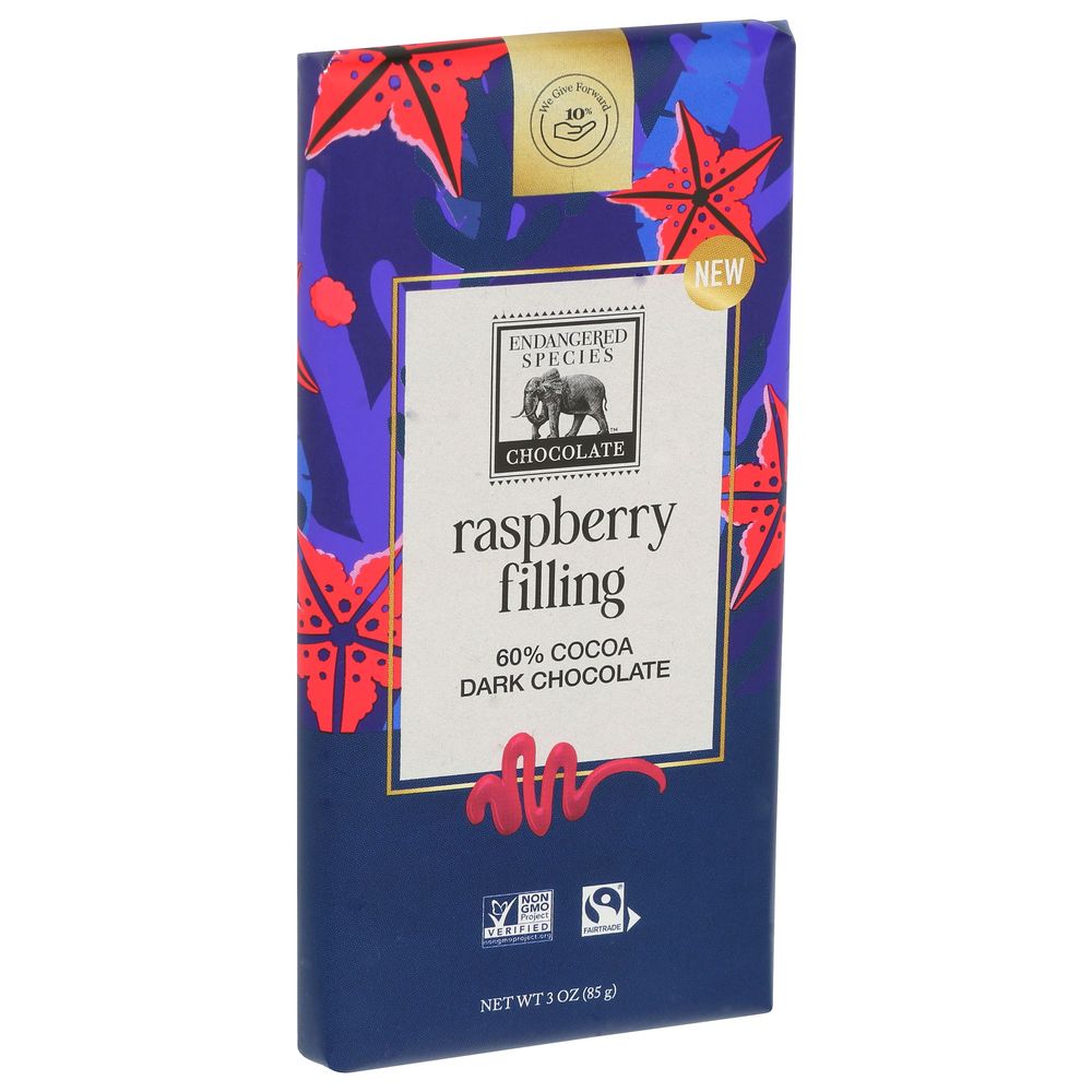 Endangered Species Raspberry Filling 60 Percent Cocoa Dark Chocolate, 3 Ounce -- 12 Per Case