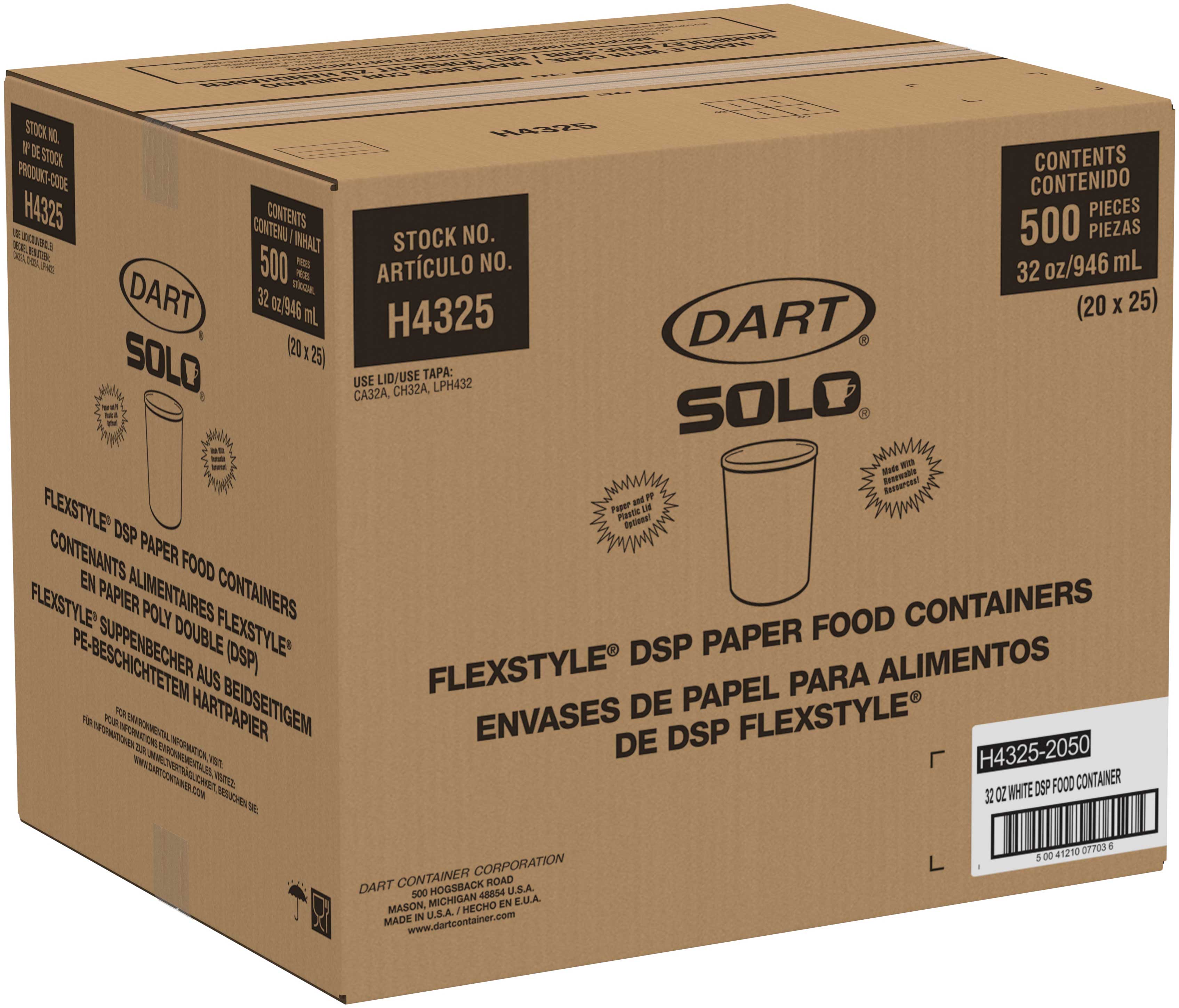 Flexstyle Double Poly Paper Containers, 32 oz, White, Paper, 25/Pack, 20 Packs/Carton Flexstyle Double Poly Paper Containers, 32 oz, White, Paper, 25/Pack, 20 Packs/Carton