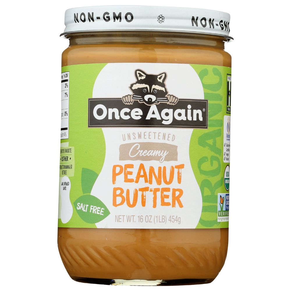 Once Again Organic Unsweetened Salt Free Creamy Peanut Butter, 16 Ounce -- 6 Per Case