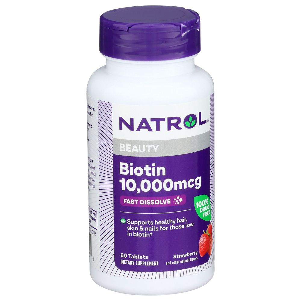 Natrol Strawberry Flavor 10000mcg Biotin Beauty Fast Dissolve Tablets ...