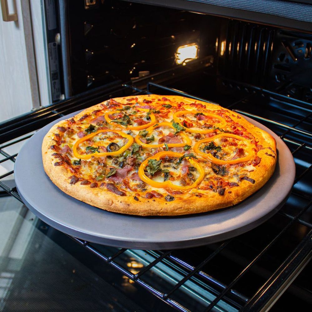 Old Stone Pizza Kitchen Grey Glazed Round Pizza Stone, 14 Inch