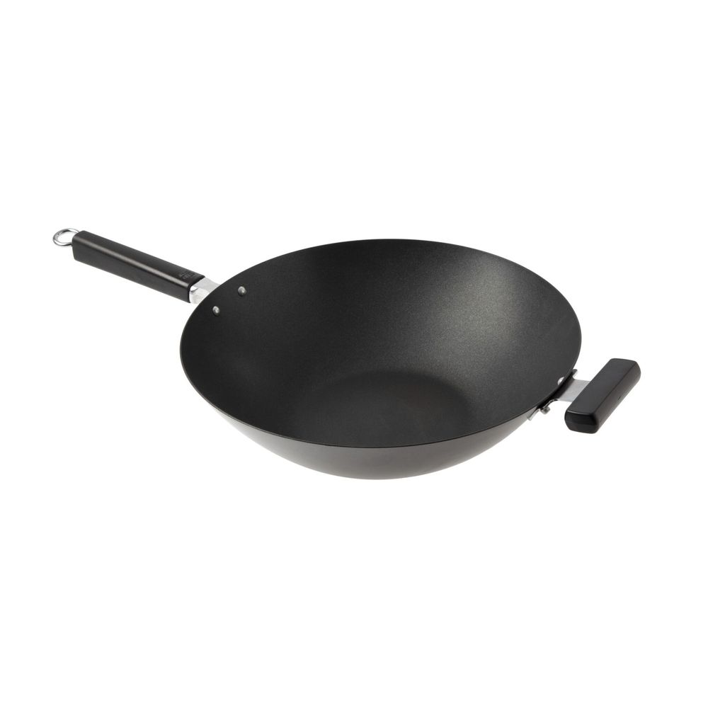 Joyce Chen Professional Series Carbon Steel Excalibur Nonstick Flat Bottom Wok With Phenolic Handle, 14 Inch