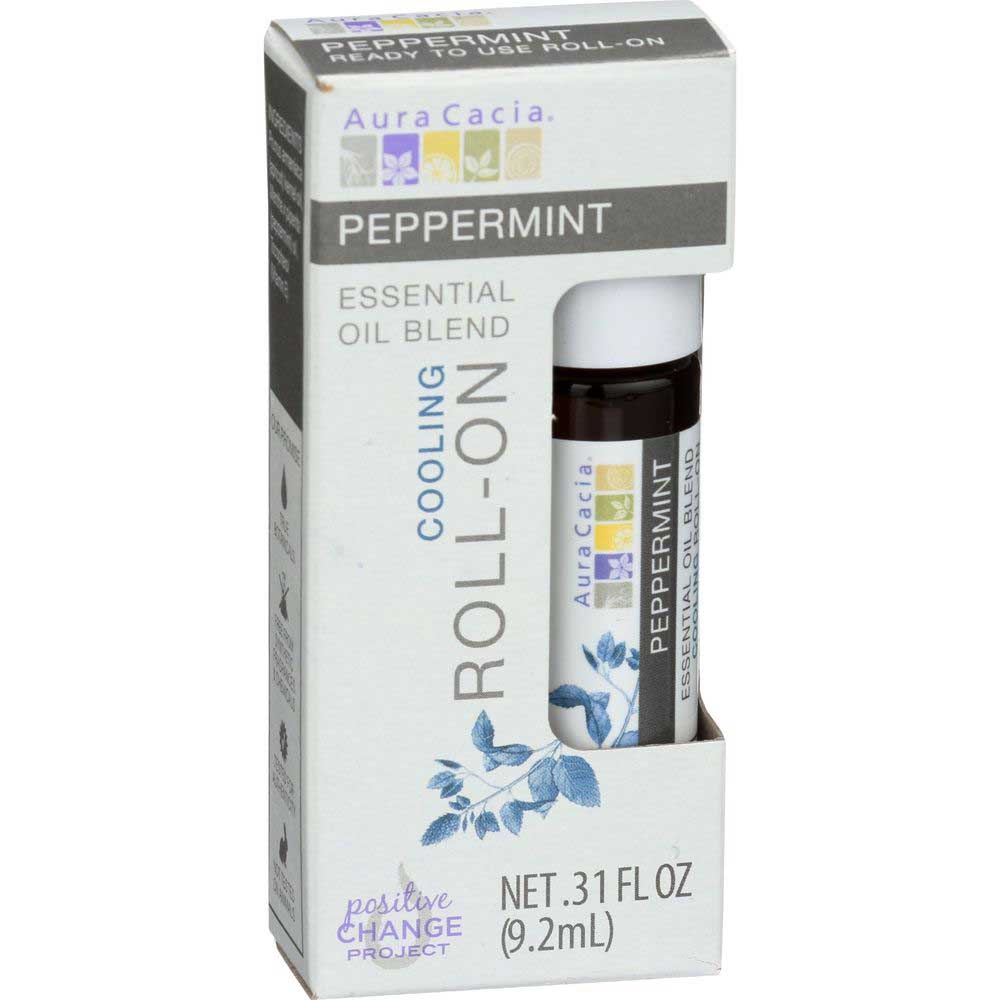 Aura Cacia Peppermint Cooling Essential Oil Blend Roll On, 0.31 Fluid Ounce -- 4 Per Case