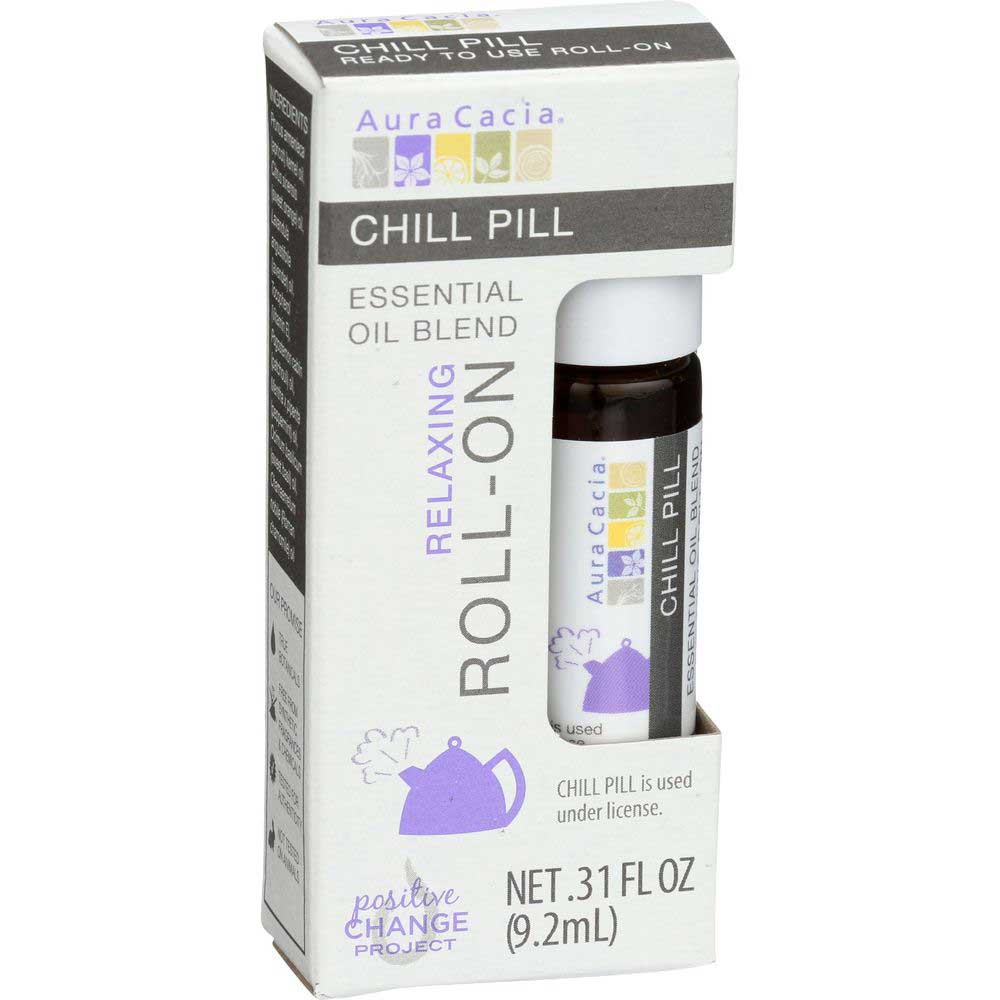Aura Cacia Relaxing Chill Pill Essential Oil Blend Roll On, 0.31 Fluid Ounce -- 4 Per Case