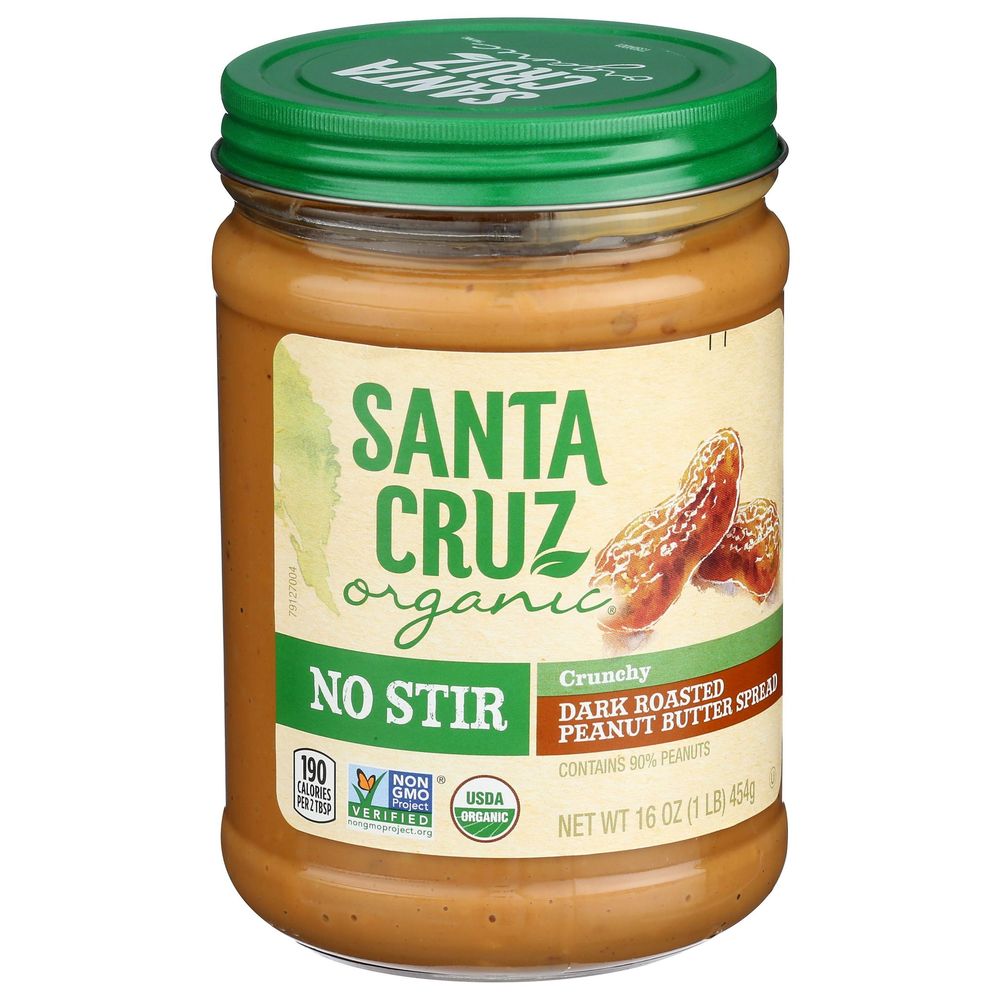 Santa Cruz Organic No Stir Crunchy Dark Roasted Peanut Butter Spread, 16 Ounce -- 12 Per Case