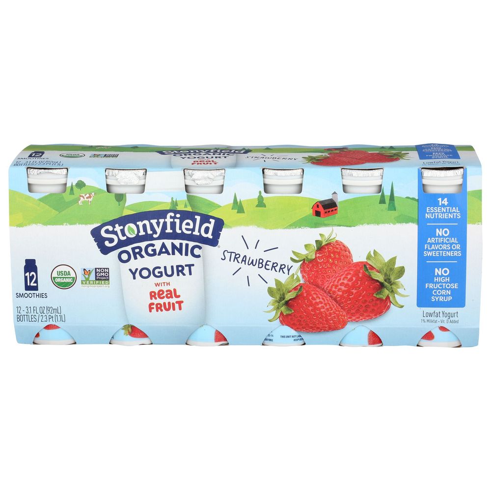 Stonyfield Organic Kids Strawberry Lowfat Yogurt Smoothies, 3.1 Fluid Ounce -- 24 Per Case