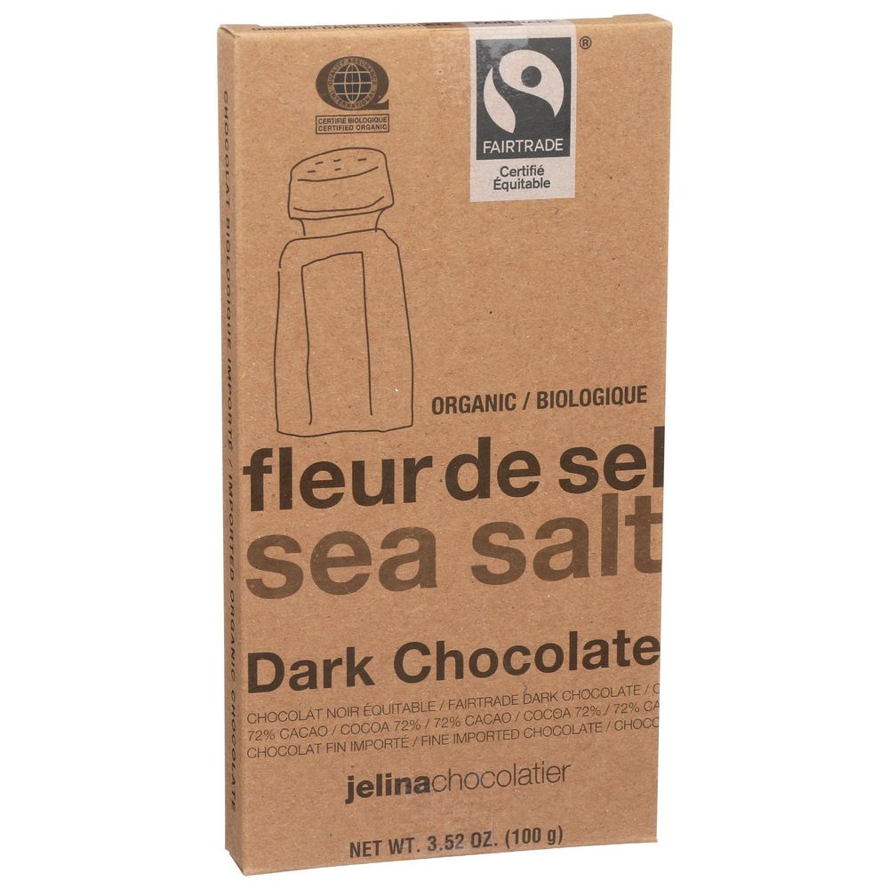 Jelina Chocolatier Organic Sea Salt Dark Chocolate Bar, 3.52 Ounce -- 8 Per Case
