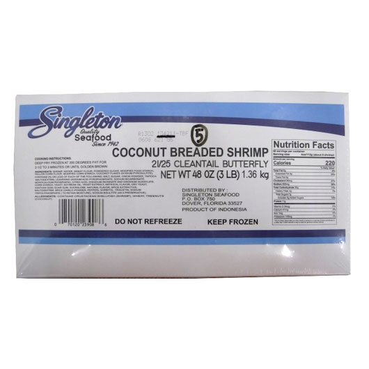 Singleton Coconut Clean Tail Butterfly Breaded Shrimp, 3 Pound -- 4 Per Case