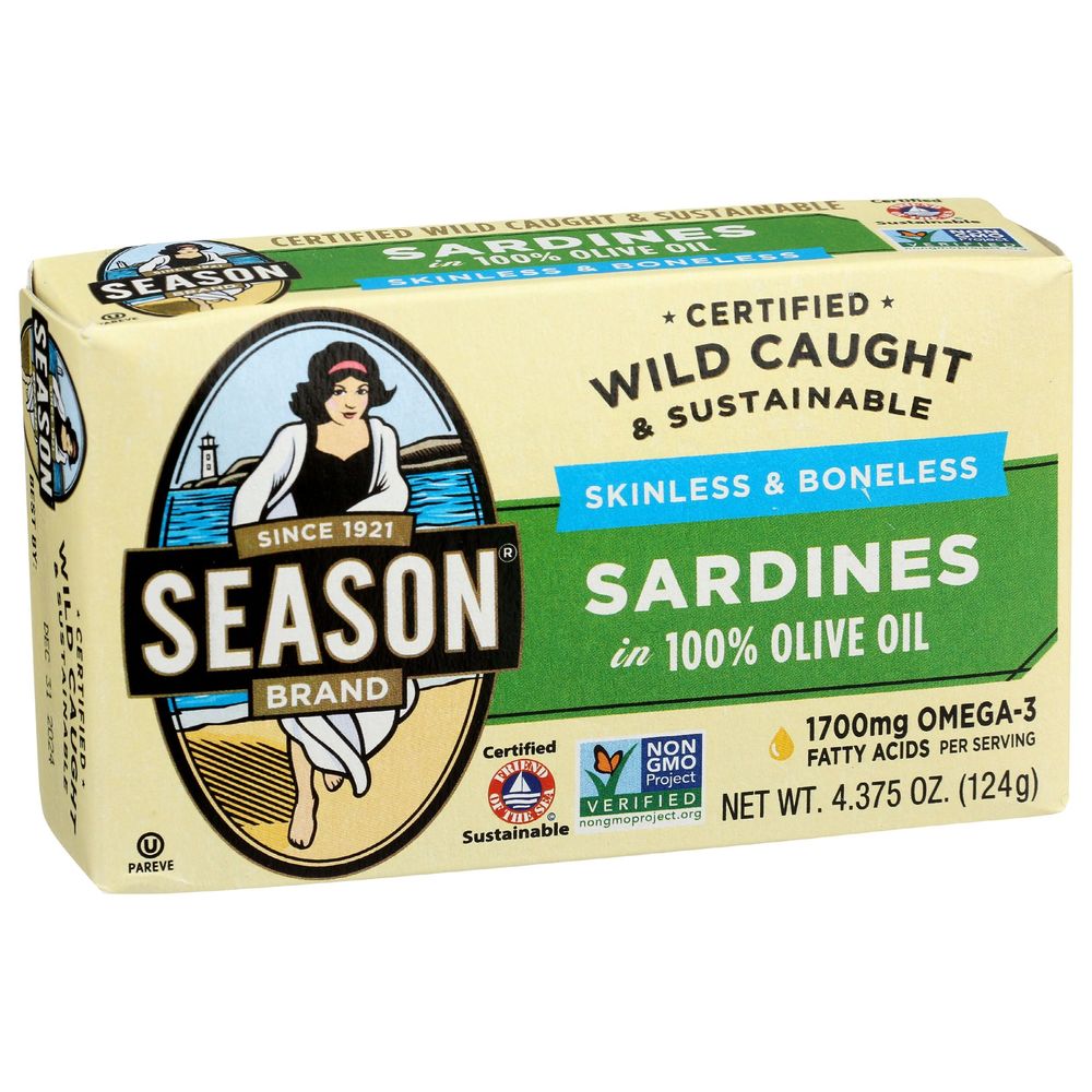 Season Skinless And Boneless Sardines In 100 Percent Olive Oil, 4.375 Ounce -- 12 Per Case