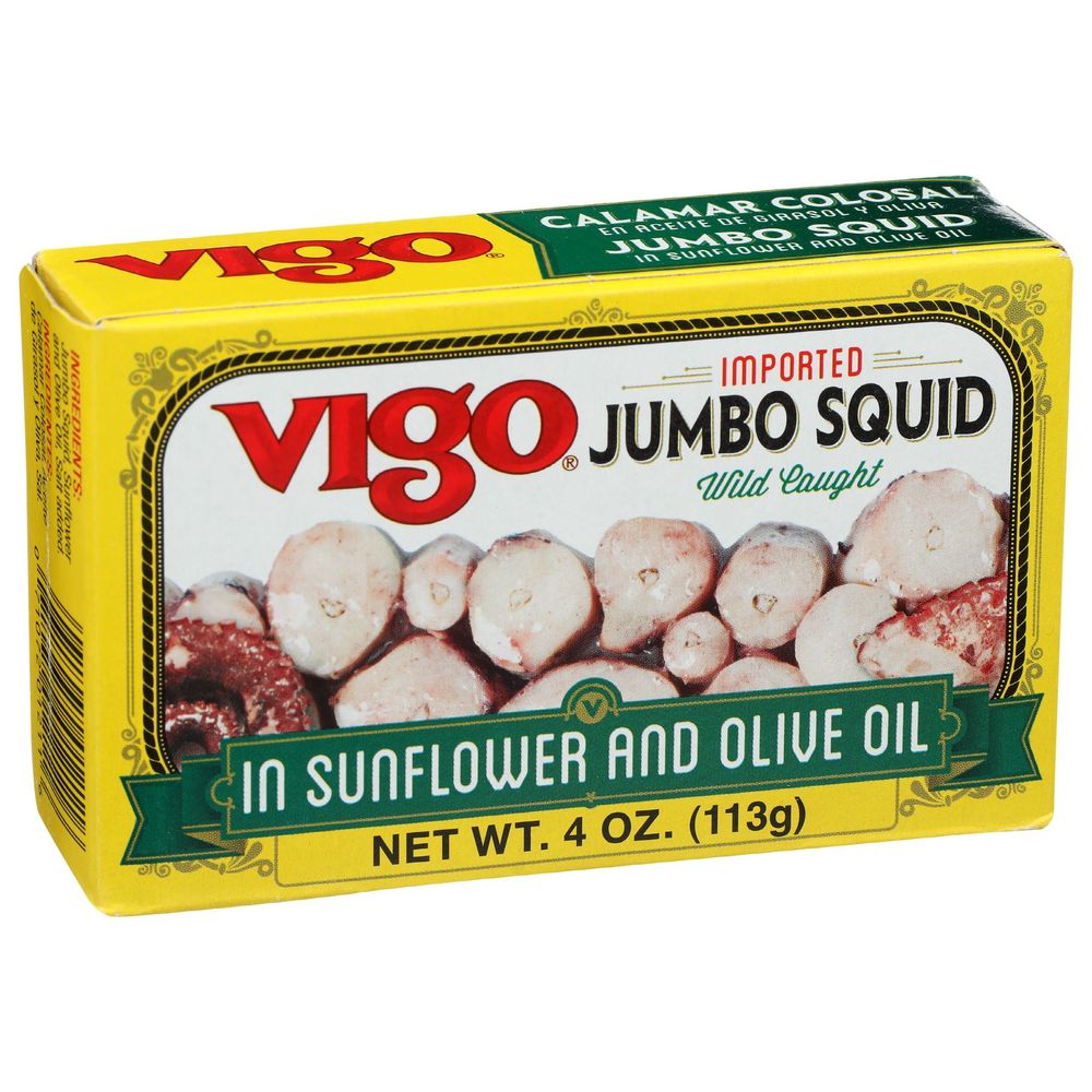 Vigo Imported Jumbo Squid In Sunflower And Olive Oil, 4 Ounce -- 10 Per Case