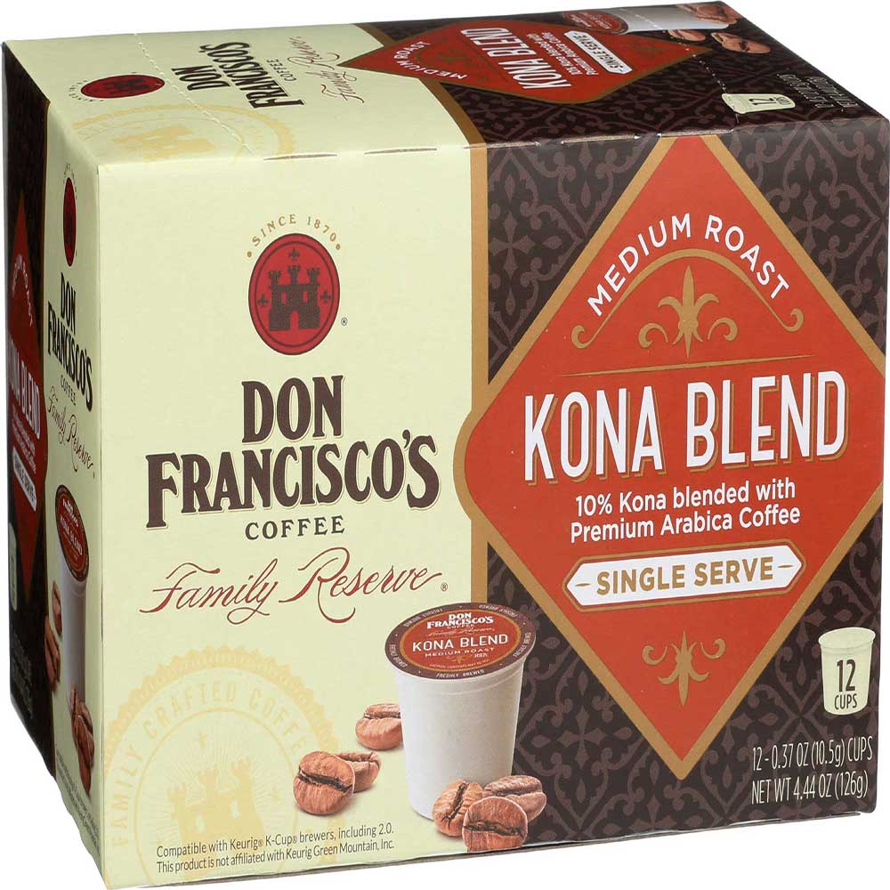 Don Francisco's Kona Blend Medium Roast Single Serve Coffee, 12 Count -- 6 Per Case