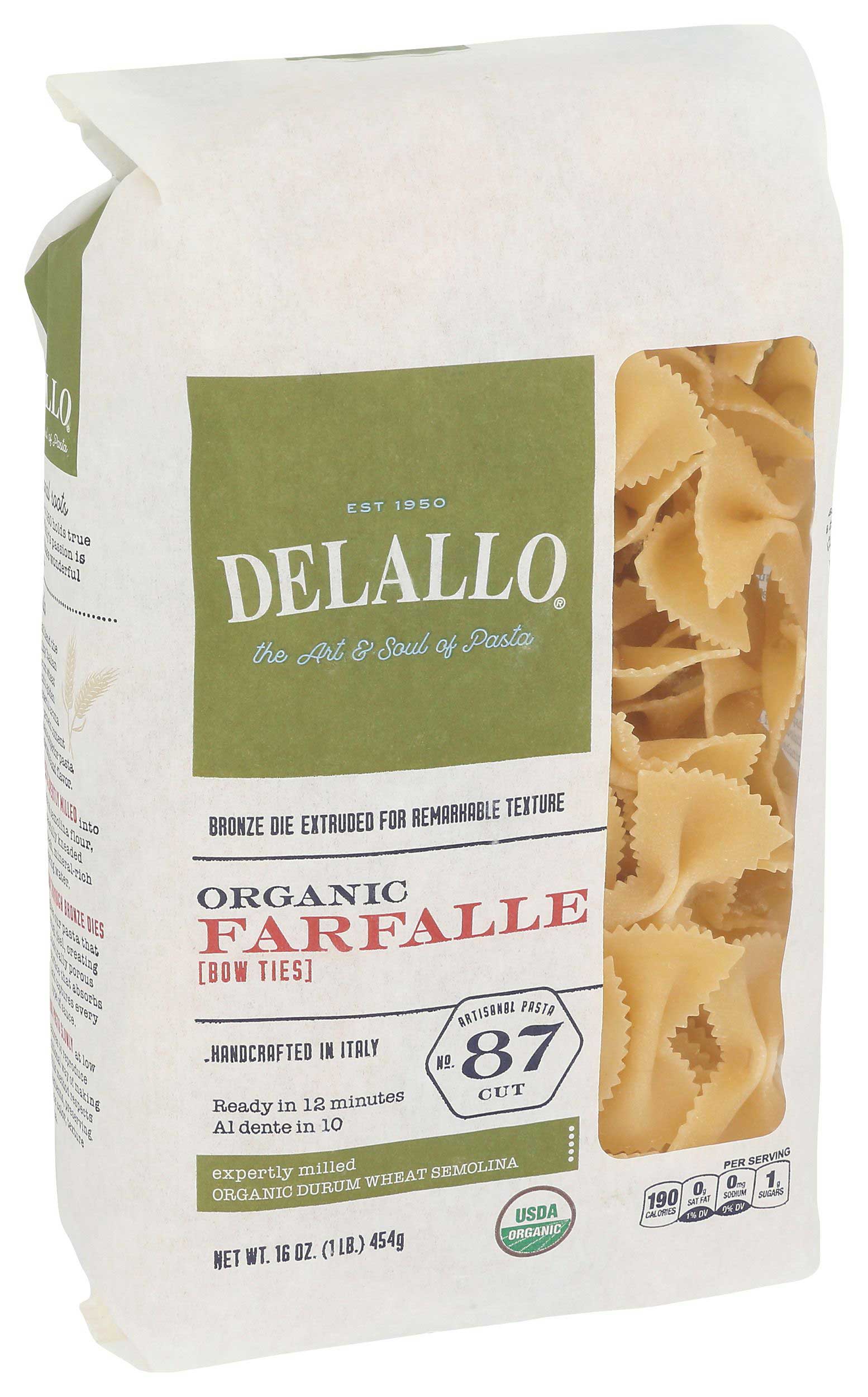 Delallo Organic Semolina Farfalle Pasta, 16 Ounce -- 8 Per Case