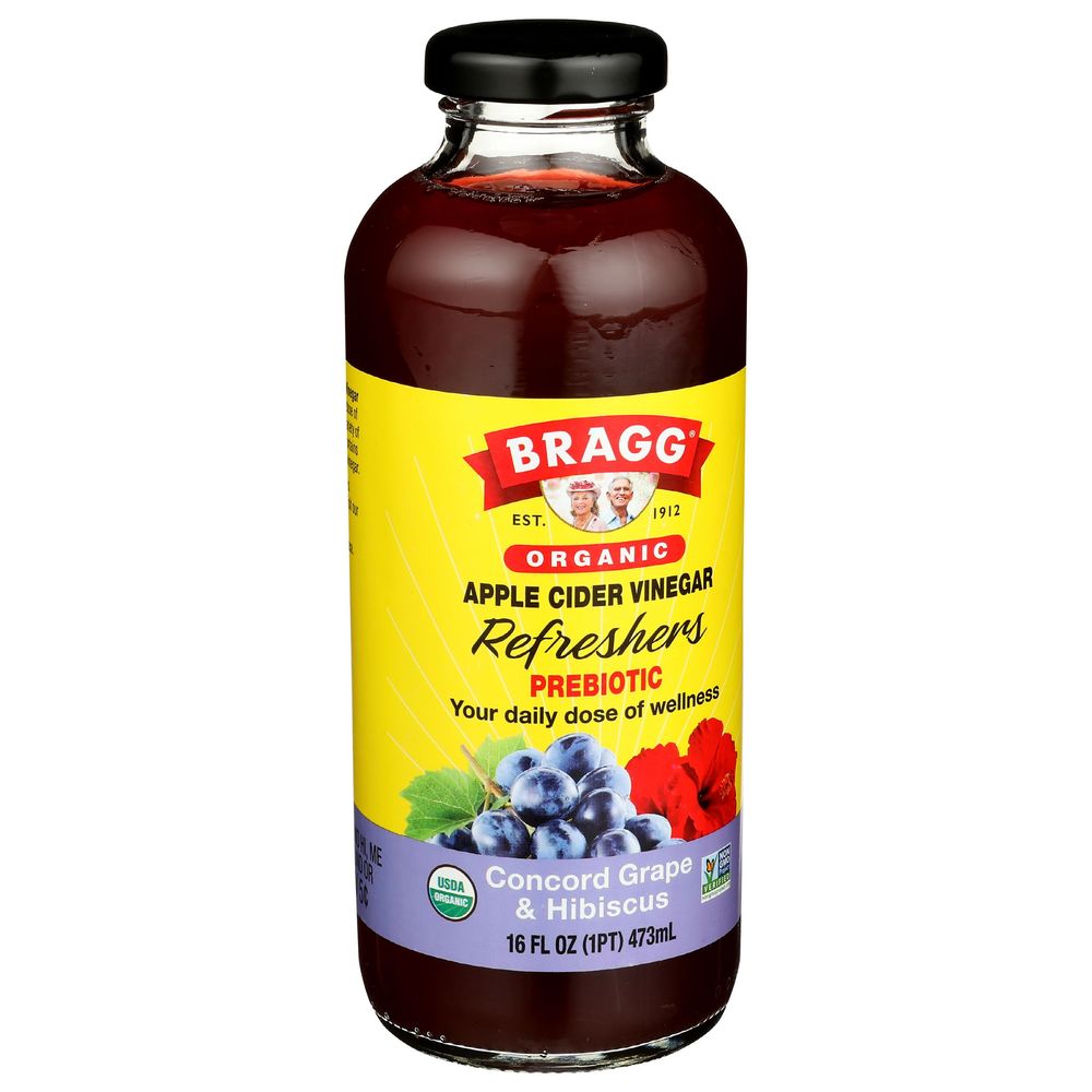 Bragg Organic Grape And Hibiscus Apple Cider Vinegar Refresher, 16 Fluid Ounce -- 12 Per Case