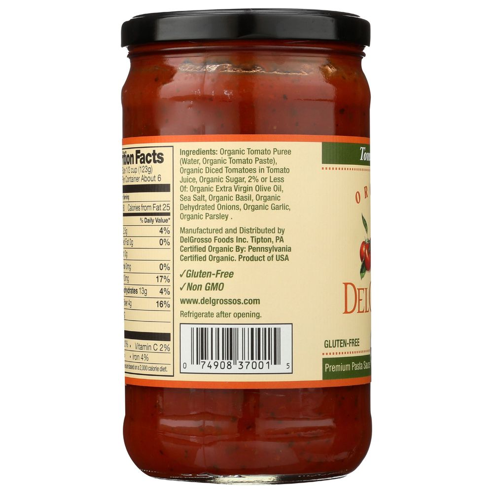 Delgrosso Organic Tomato Bail Pasta Sauce, 24 Ounce -- 12 Per Case