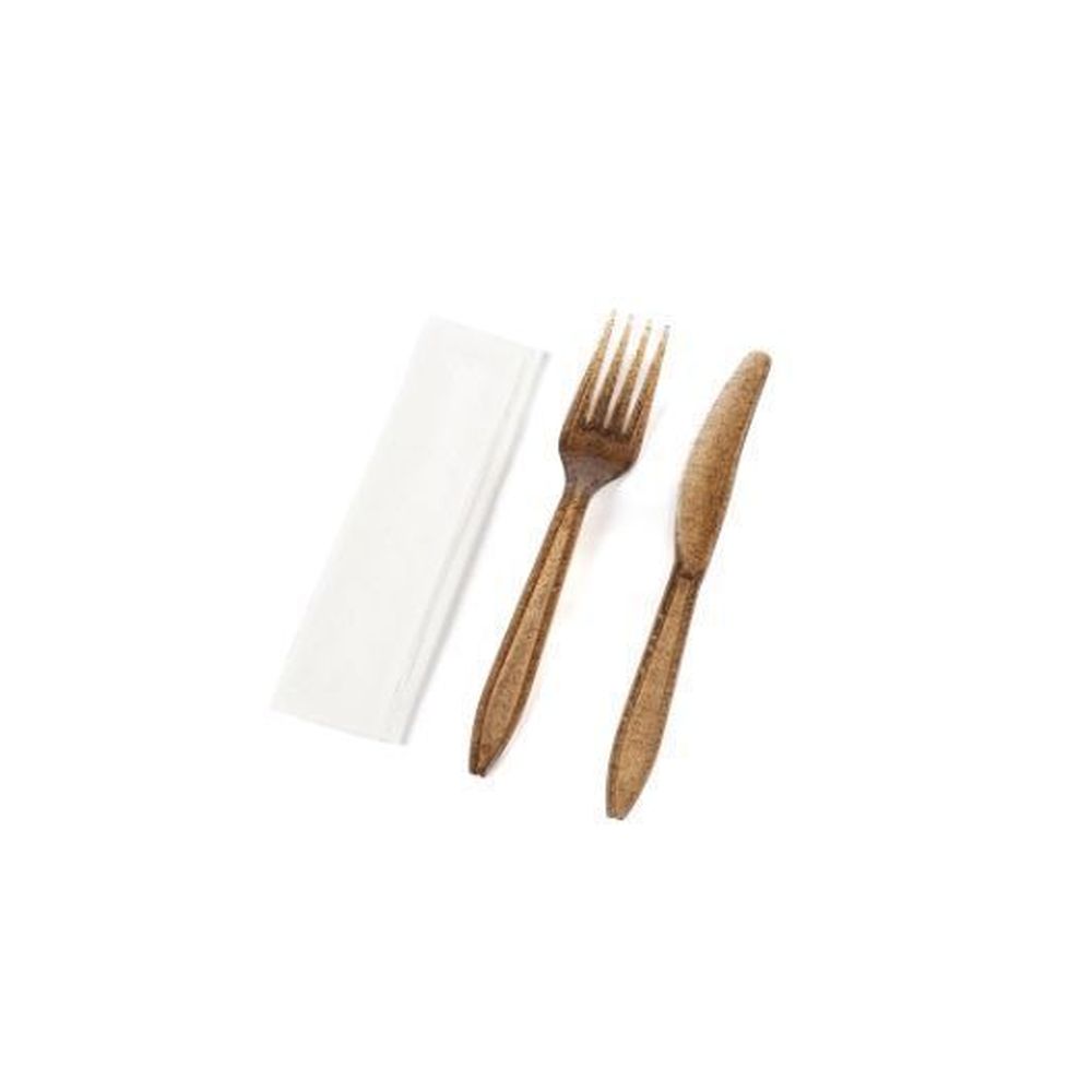 The Sustainable Agave Company Agave Brown Fork Knife Kit With Napkin -- 300 Per Case