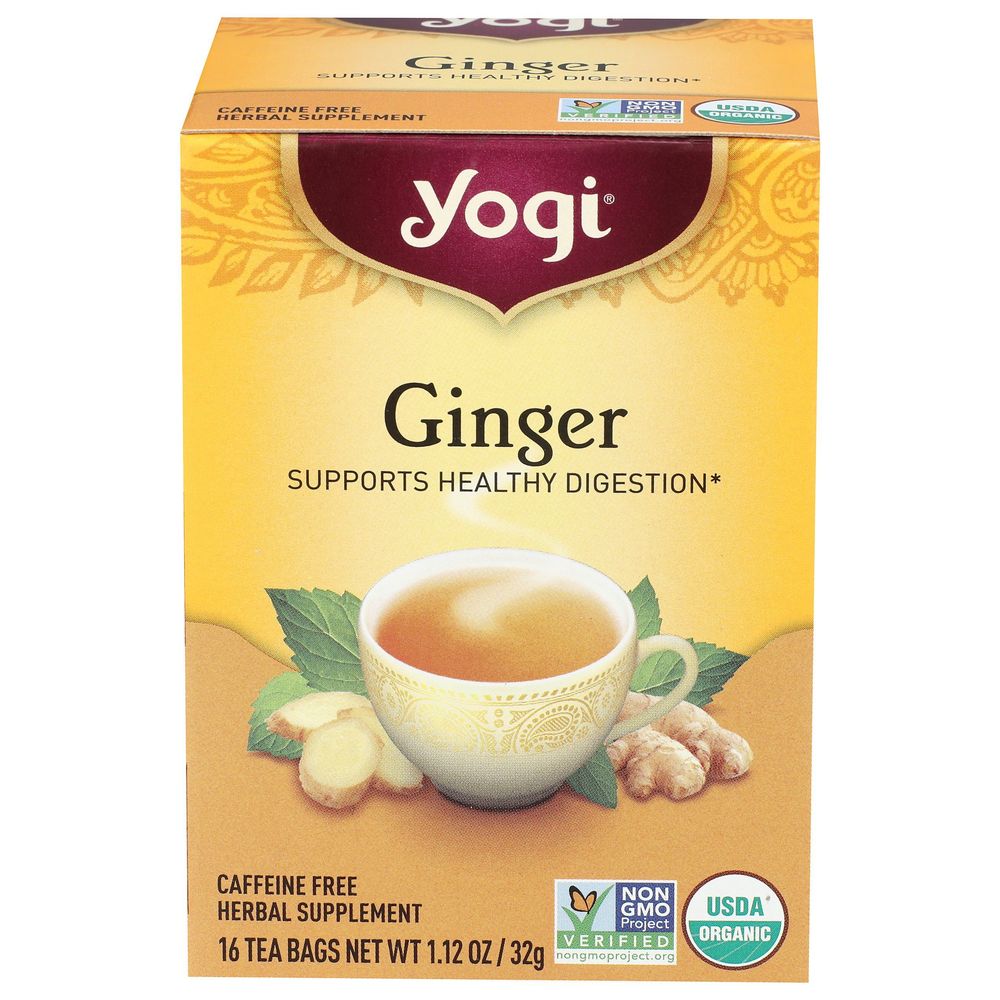 Yogi Organic Ginger Caffeine Free Herbal Supplement Tea, 16 Tea Bags -- 6 Per Case