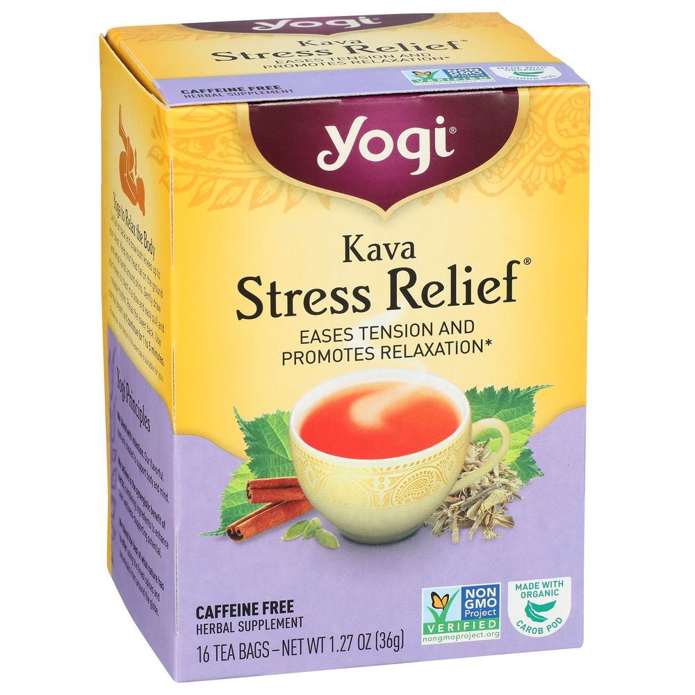 Yogi Kava Stress Relief Caffeine Free Herbal Supplement Tea, 16 Tea Bags -- 6 Per Case