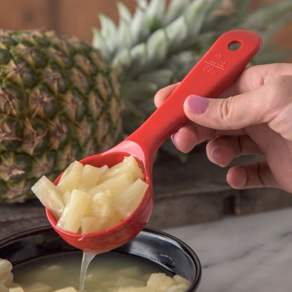 Carlisle 496205 Measure Miser Acetal Red Perforated Short Handle Portion Spoon, 2 Ounce Capacity