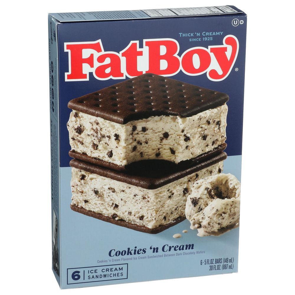Fat Boy Cookies N€™ Cream Ice Cream Sandwich, 30 Fluid Ounce -- 8 Per Case