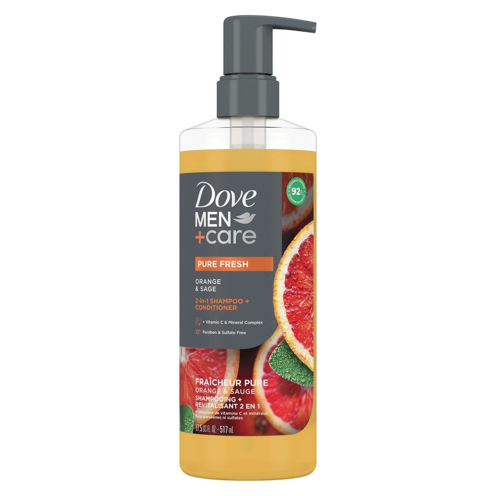 Dove Men+care Pure Fresh Orange And Sage 2-in-1 Shampoo And Conditioner, 17.5 Ounce -- 4 Per Case