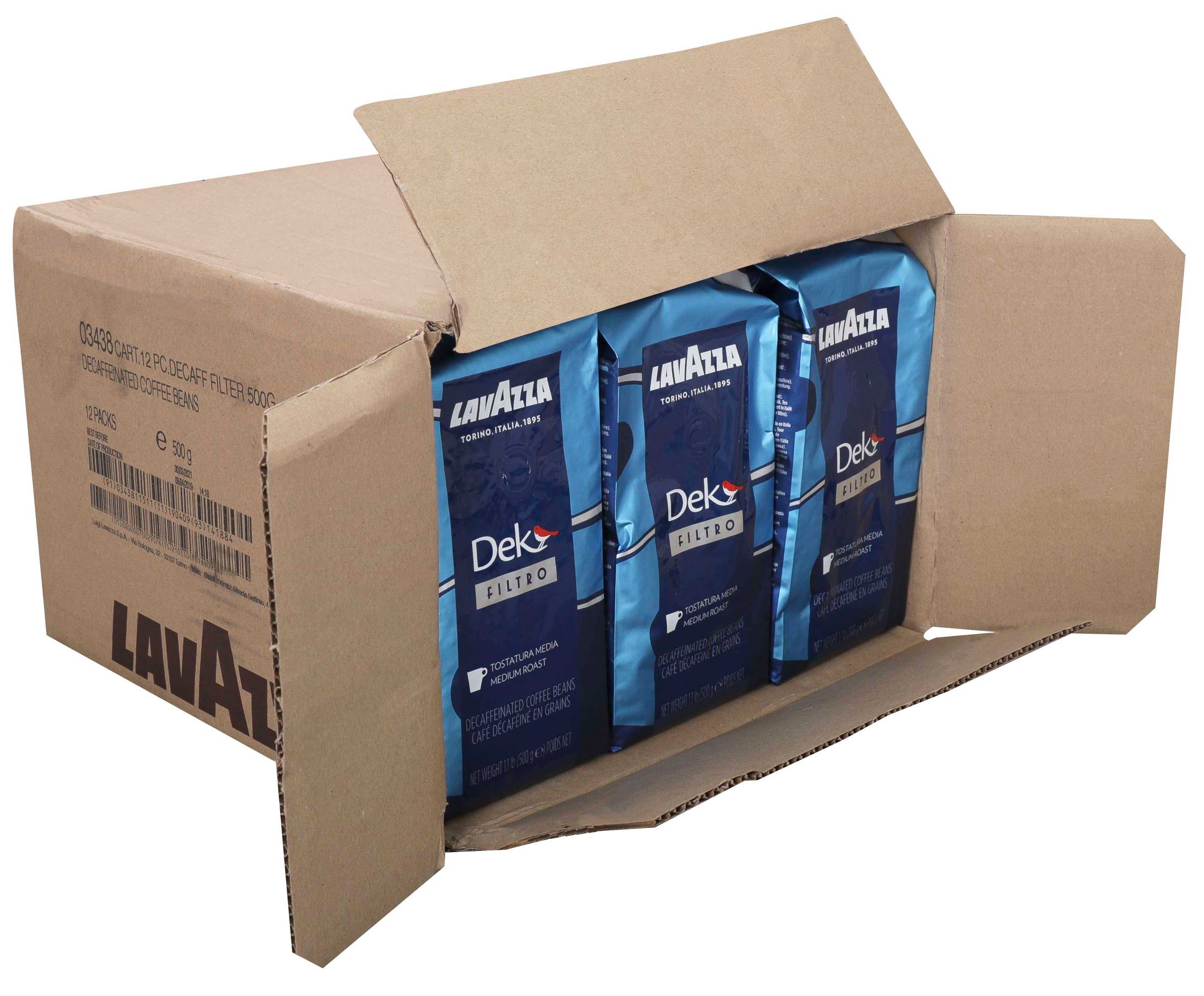 Lavazza Dek Filtro Decaffeinated Whole Bean Coffee, 500 Gram -- 12 Per Case