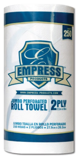 Empress White 2 Ply Jumbo Kitchen Paper Towel Roll, 8 x 11 inch - 250 sheets per roll -- 12 rolls per case