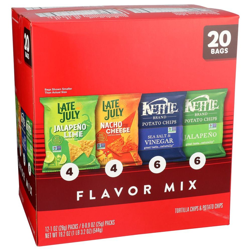 Late July Kettle Flavor Mix Tortilla Chips And Potato Chips, Multipack, 19.2 Ounce -- 4 Per Case