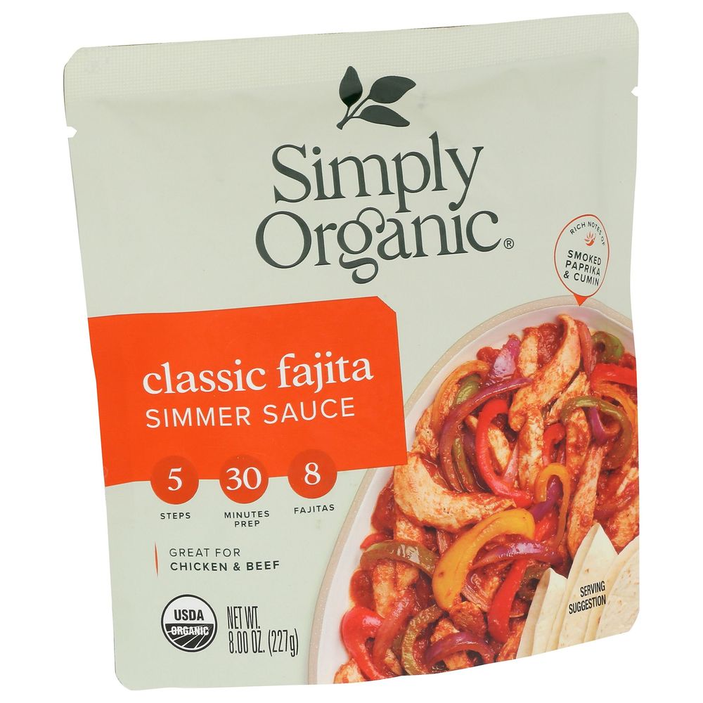 Simply Organic Classic Fajita Simmer Sauce, 8 Ounce -- 6 Per Case