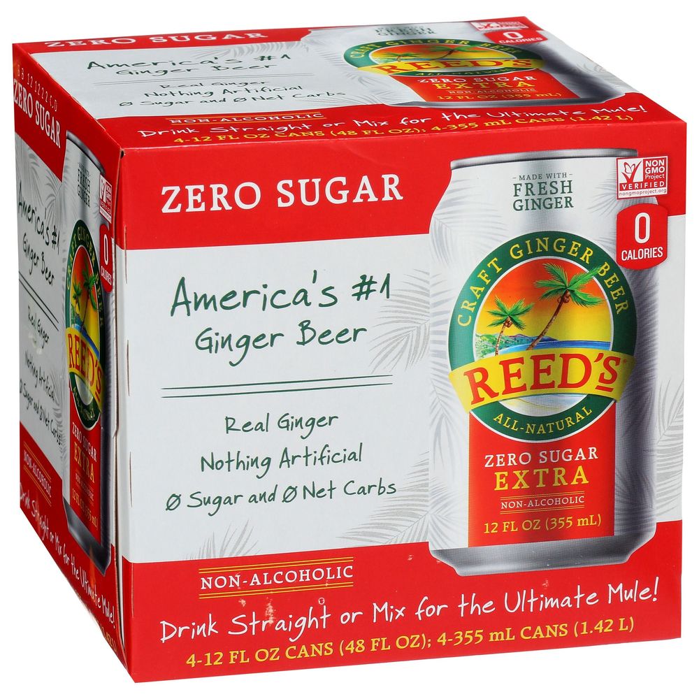 Reed's Zero Sugar Extra Ginger Beer, 48 Fluid Ounce -- 6 Per Case