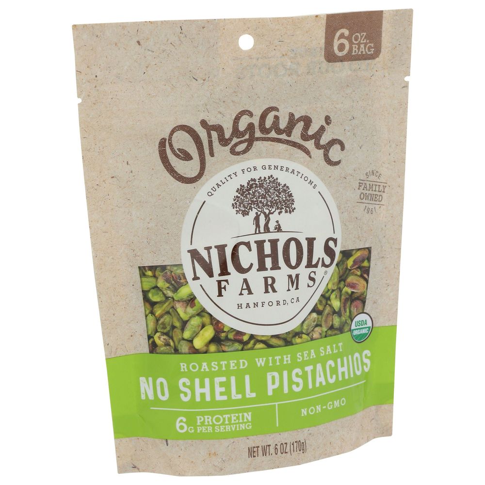 Nichols Farms Organic Roasted With Sea Salt No Shell Pistachios, 6 Ounce -- 12 Per Case