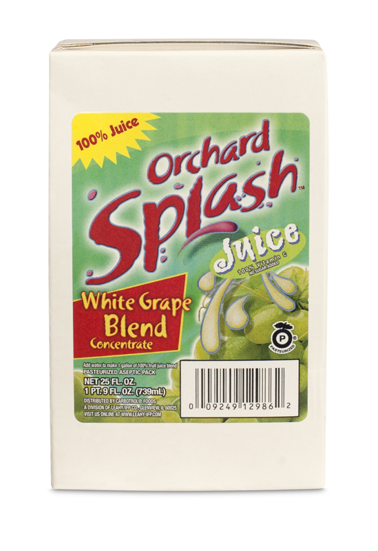 Orchard Splash Juice Carbotrol Aseptic White Grape 100 Percent, 25 Ounce -- 12 Case