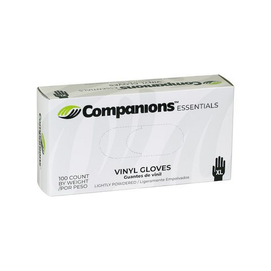 Companions Essentials Extra Large Lightly Powdered Vinyl Gloves, 100 Count -- 10 Per Case