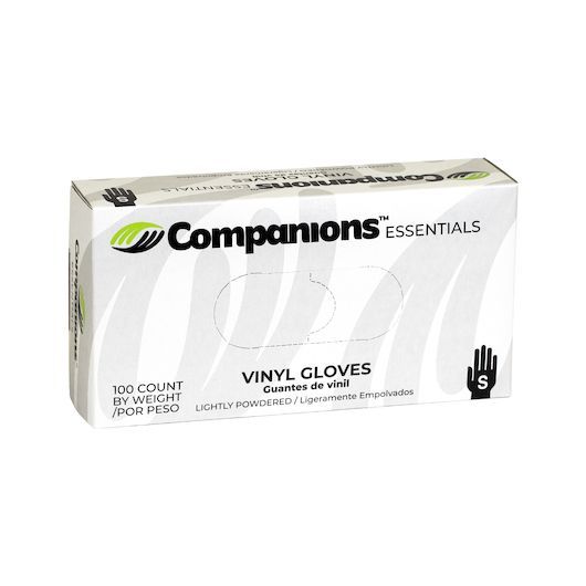 Companions Essentials Small Powdered Vinyl Gloves, 100 Count -- 10 Per Case