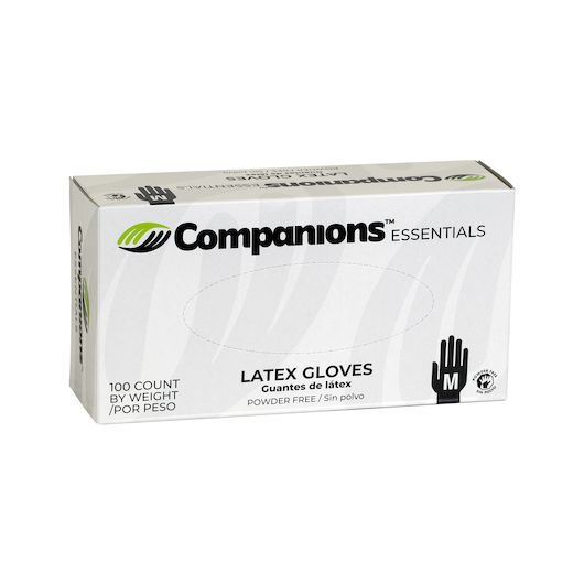 Companions Essentials Medium Powder Free Latex Gloves, 100 count