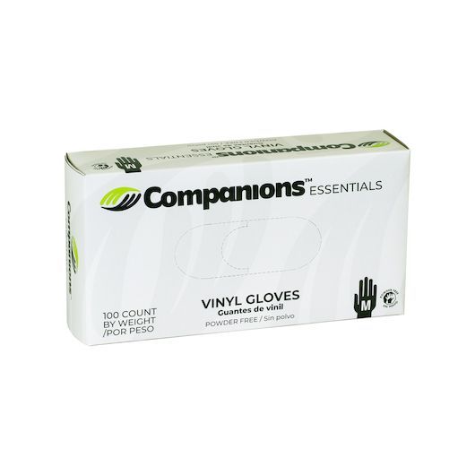 Companions Essentials Medium Powder Free Vinyl Gloves, 100 Count -- 10 Per Case