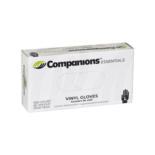 Companions Essentials Large Lightly Powdered Vinyl Gloves, 100 Count -- 10 Per Case