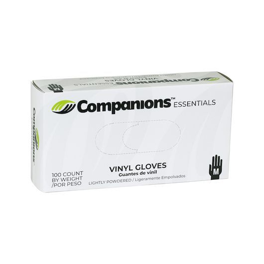 Companions Essentials Medium Lightly Powdered Vinyl Gloves, 100 Count -- 10 Per Case
