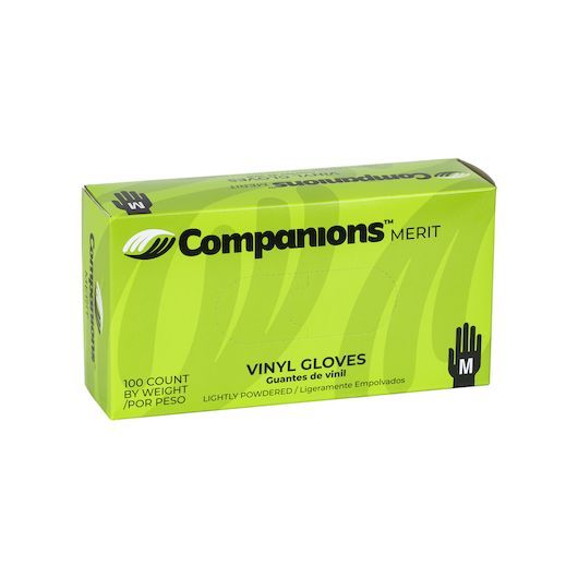 Companions Merit Medium Powdered Vinyl Gloves, 100 Count -- 4 Per Case