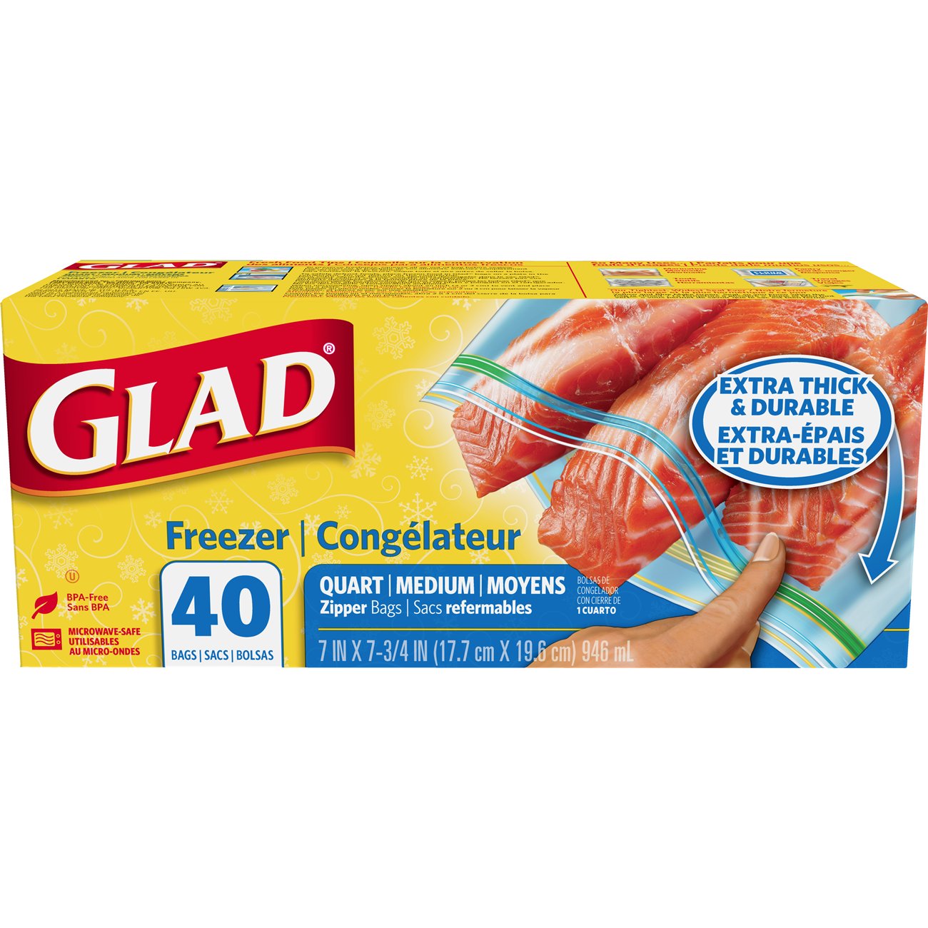Glad Freezer Zipper Bags Quart, 40 Count -- 9 Per Case