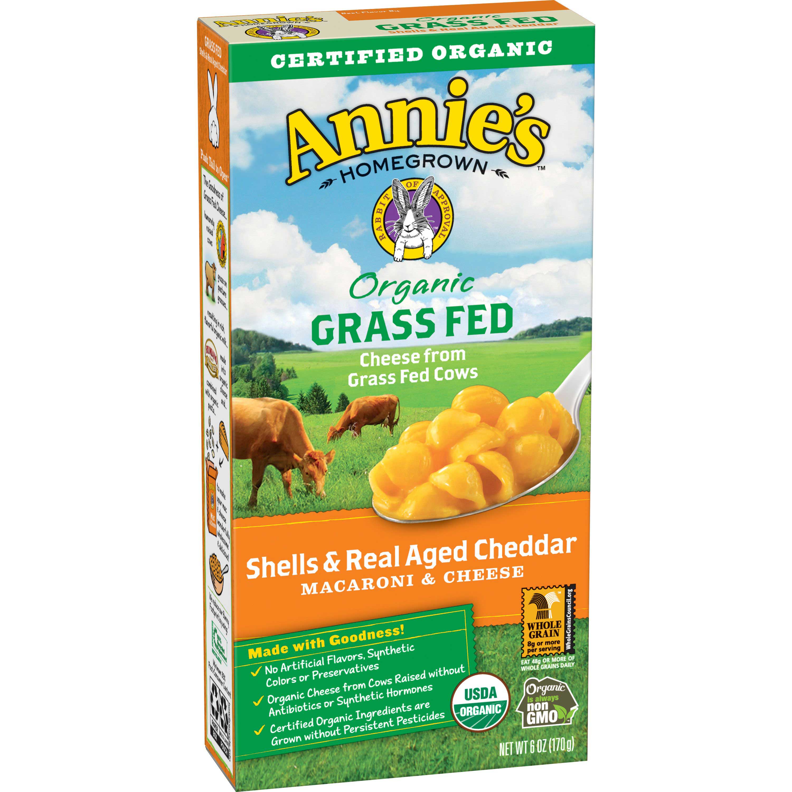 Annies Organic Grass Fed Shells and Aged Cheddar Macaroni and Cheese, 6 Ounce -- 12 per case.