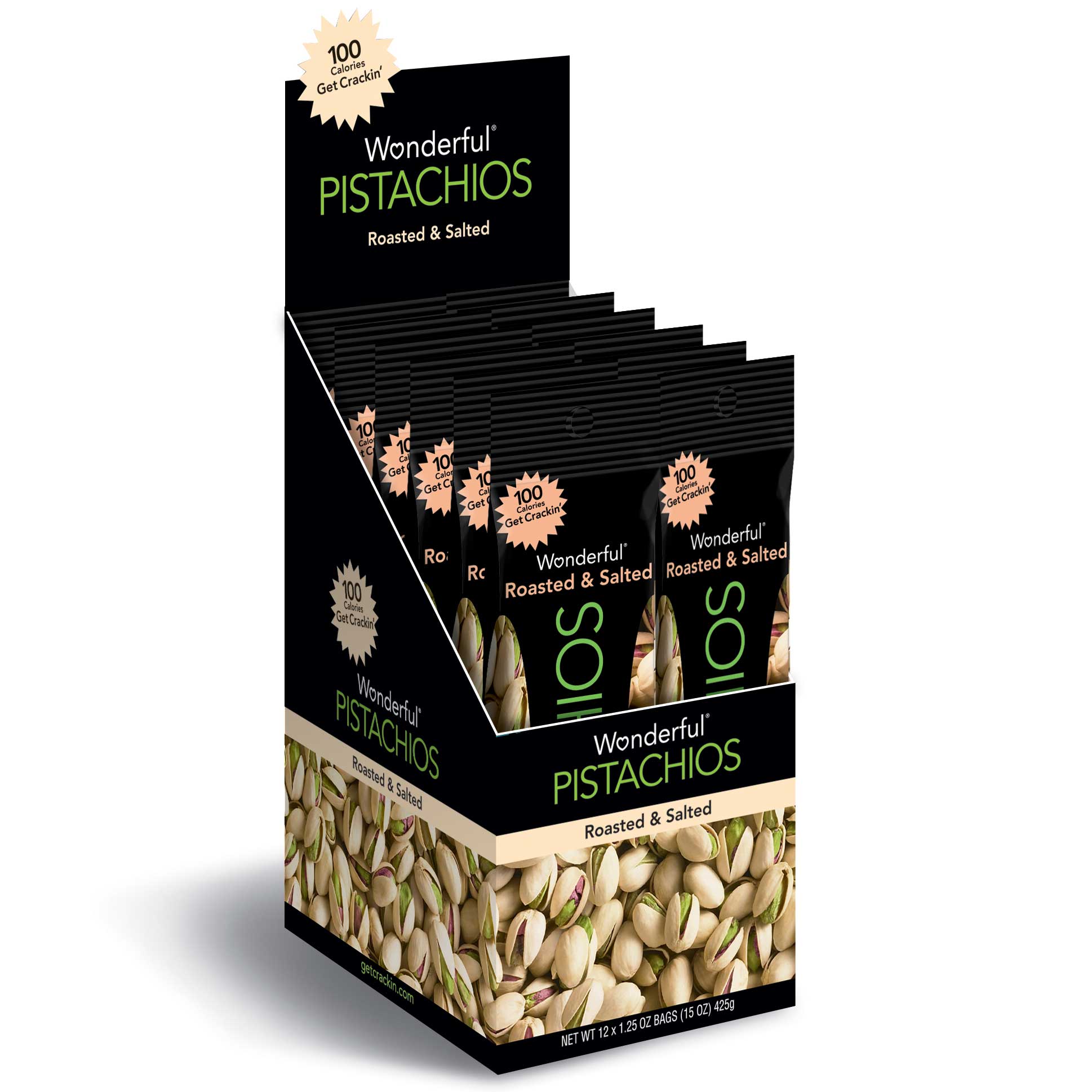 Wonderful Pistachios, Roasted and Salted, 1.25 oz Tube, 12/Box Wonderful Pistachios, Roasted and Salted, 1.25 oz Tube, 12/Box
