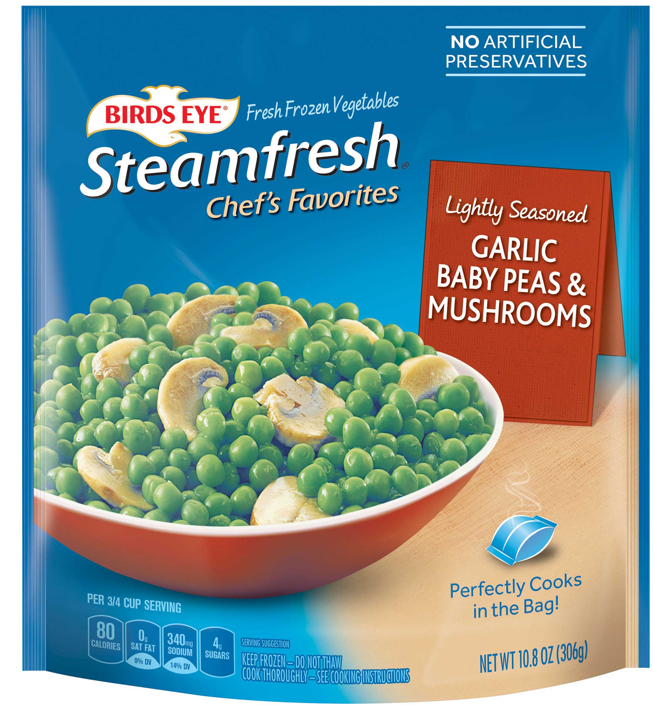 Birds Eye Steamfresh Chefs Favorites Lightly Seasoned Garlic Baby Peas And Mushroom, 10.8 Ounce -- 10 Per Case