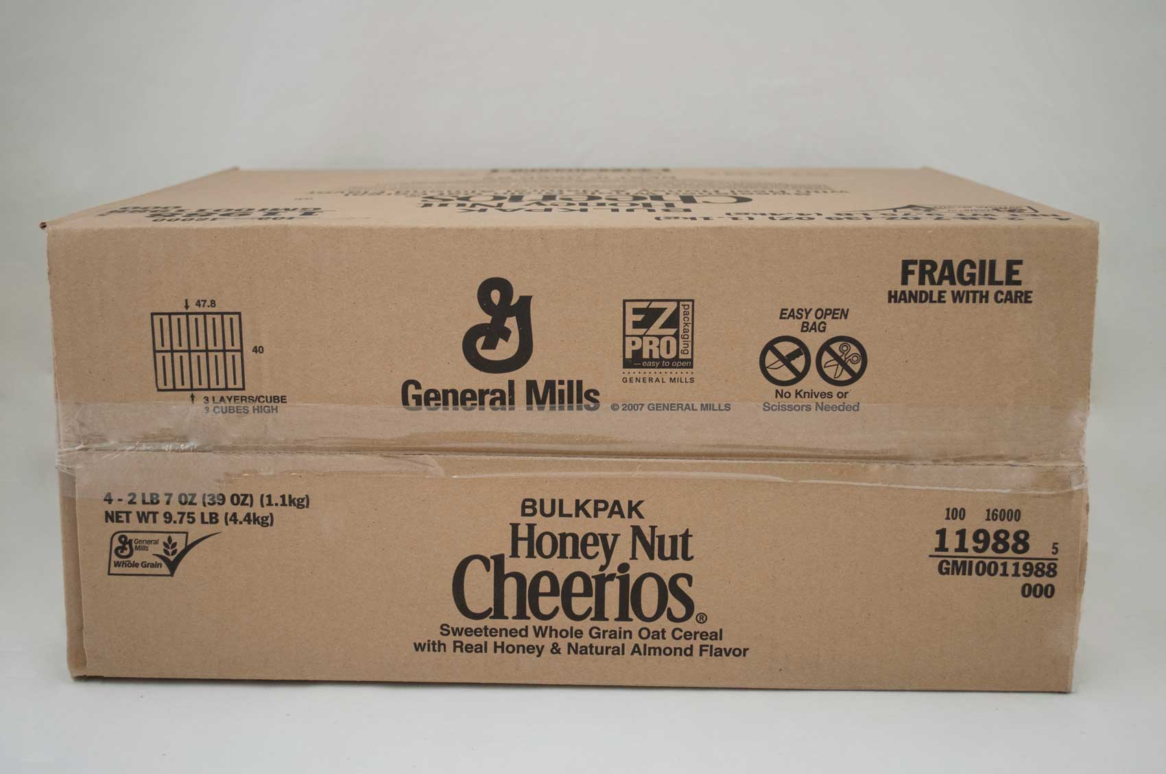 General Mills Cheerios Honey Nut Cereal, Bulk, 39 Oz Bag, 4/Case