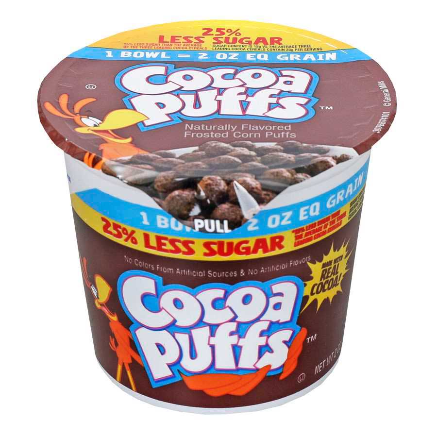 Cocoa Puffs 25 Percent Less Sugar Single Serve Cereal, 2 ounce -- 60 per  case
