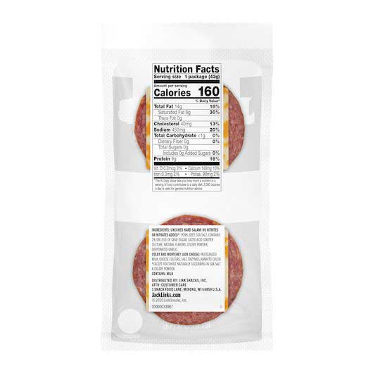Jack Link's Beef Pork Hard Salami And Colby Jack Cheese, 1.5 Ounce -- 16 Per Case