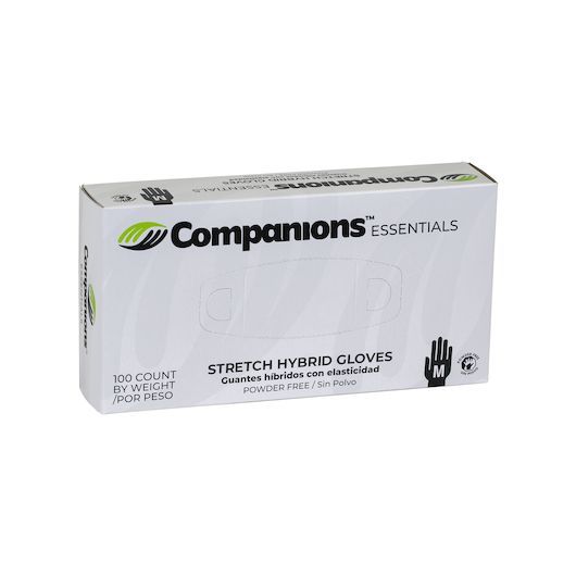 Companions Essentials Clear Medium Hybrid Stretch Gloves, 100 Count -- 10 Per Case
