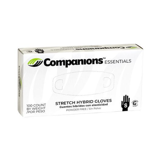 Companions Essentials Clear Small Stretch Hybrid Gloves, 100 Count -- 10 Per Case