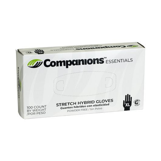 Companions Essentials Clear Extra Large Stretch Hybrid Gloves, 100 Count -- 10 Per Case
