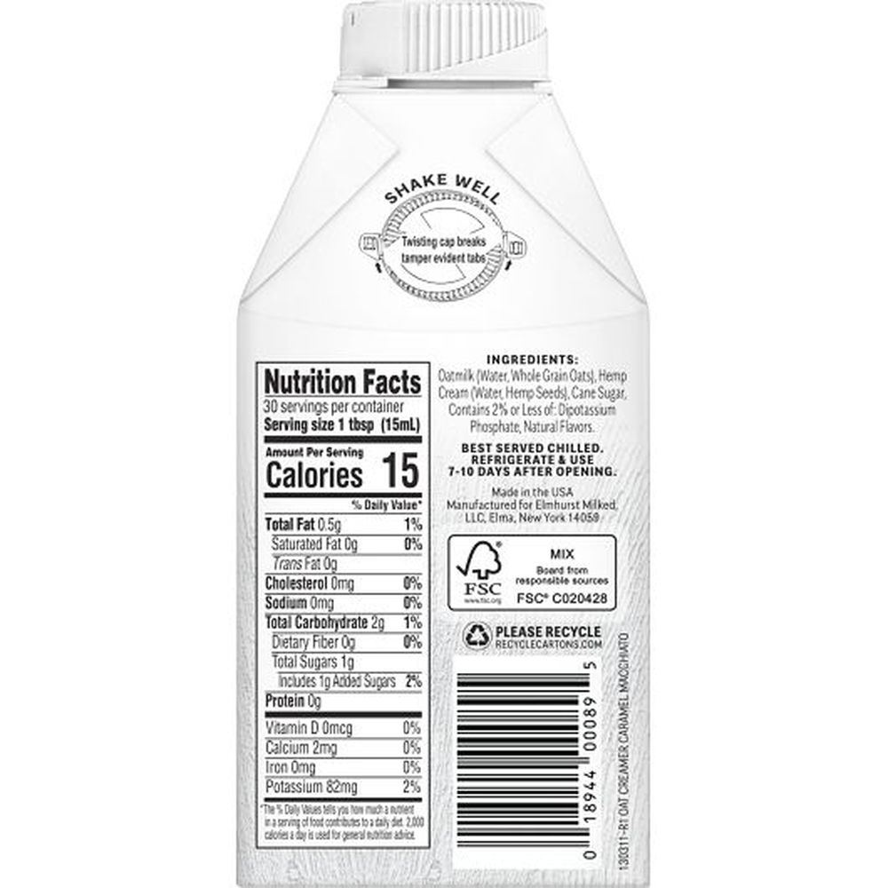 Elmhurst Caramel Macchiato Oat Creamer, 16 Fluid Ounce -- 6 Per Case