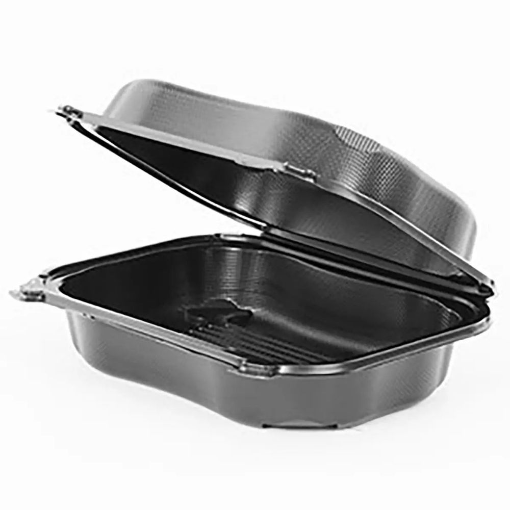Genpak Polypropylene Black Hinged Rectangle Container, 9.31 X 7.03 X 2.88 Inch -- 300 Per Case